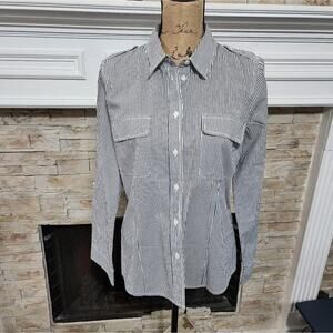 Michael Kors pin striped button down shirt military style with epaulets size med
